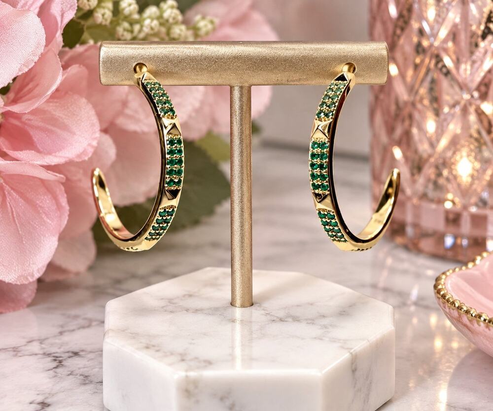 Bomb Party Steady As We Go Emerald Gold Hoop Earrings ER97059